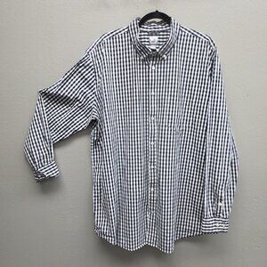 Jcp Shirt Mens 2XLT Blue White Gingham Plaid Button Down Long Sleeve Cotton